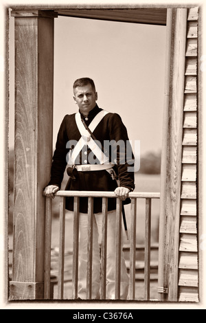 Stile antico di stampa unione reenactor marini sulla veranda della casa di Henry, Manassas National Battlefield. Foto Stock