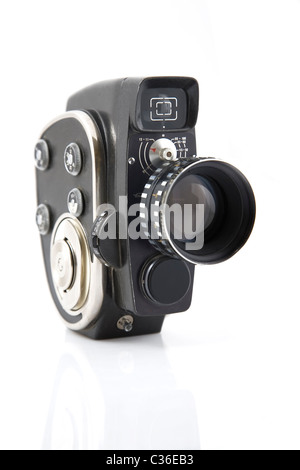 Vintage Movie Camera su sfondo bianco Foto Stock
