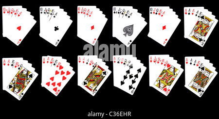 Possibili combinazioni di carte, informazioni di base sulle diverse mani di poker Foto Stock