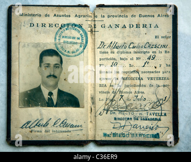 Vecchia carta di identità Argentina foto Foto Stock