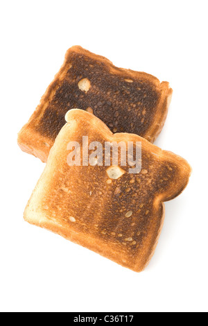 Un pane tostato fetta con sfondo bianco Foto Stock