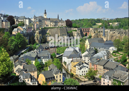 Vista su Grund trimestre a Lussemburgo, Granducato del Lussemburgo Foto Stock