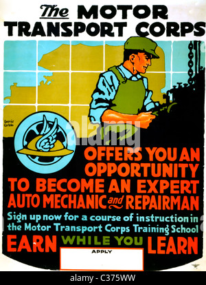 Il trasporto a motore Corps vi offre la possibilità di diventare un esperto automatico e meccanico aggiustatore, 1919 Poster di reclutamento Foto Stock