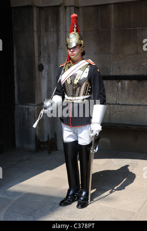 Un soldato del' Blues e Royals' in guardia a Whitehall London Foto Stock