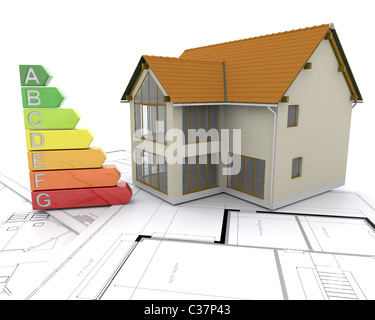 3D Casa con valori nominali di energia Foto Stock