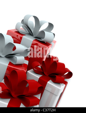 3D Render di rosso e bianco Natale confezioni regalo Foto Stock