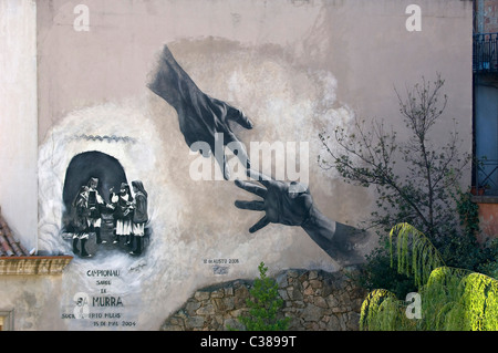 Murales, Urzulei, provincia Ogliastra, Sardegna, Italia Foto Stock