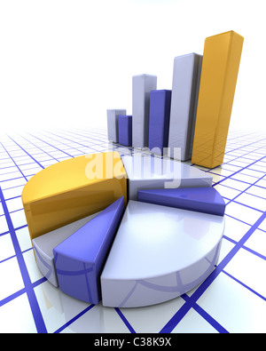 3D render di un grafico a barre e grafico a torta Foto Stock
