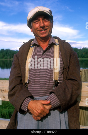 1, uno uomo canadese, attore di carattere indossando costumi d'epoca, ritratto, Le Pays de la Sagouine, città di Bouctouche, New Brunswick Provincia, Canada Foto Stock