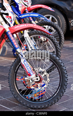Rally dirt bike, Australasian Safari Rally 2008, Forrest Place, Perth, Western Australia Foto Stock