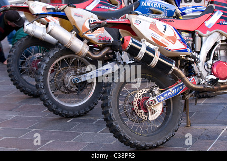 Rally dirt bike, Australasian Safari Rally 2008, Forrest Place, Perth, Western Australia Foto Stock