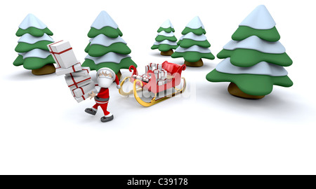 3D render di Babbo Natale e regali Foto Stock