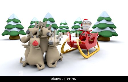 3D render di Babbo Natale e regali Foto Stock
