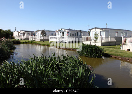 Roulotte statiche case vacanza su un sito in Lincolnshire, England, Regno Unito Foto Stock