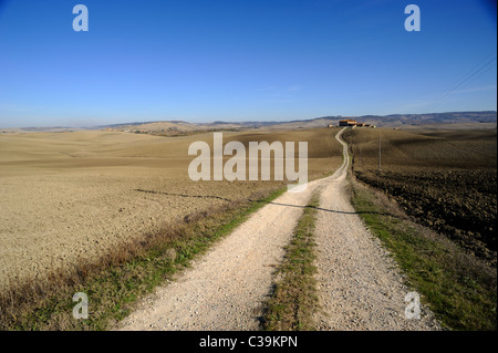 Italia, Toscana, Val d'Orcia, strada di campagna Foto Stock