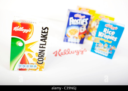 Una varietà di Kellogg's boxed prodotti cerealicoli. Foto Stock