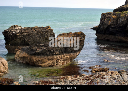 Le formazioni rocciose nel mare d' Irlanda a Wicklow Irlanda Foto Stock