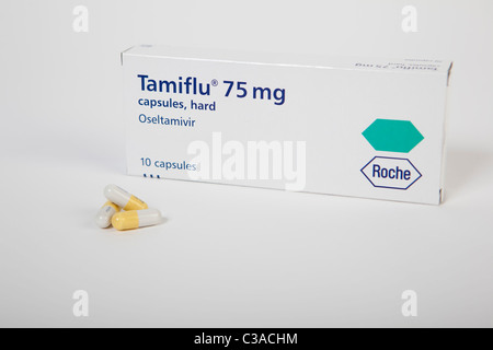 Immagine illustrativa di una scatola di Tamiflu e compresse. Foto Stock