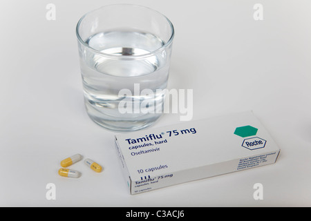 Immagine illustrativa di una scatola di Tamiflu e compresse. Foto Stock