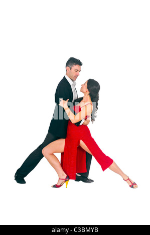 Balli di coppia tango su sfondo bianco Foto Stock