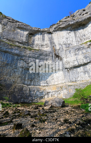 Malham Beck emergenti a piedi di Malham Cove, Malham, North Yorkshire, Yorkshire Dales National Park, Inghilterra, Regno Unito. Foto Stock