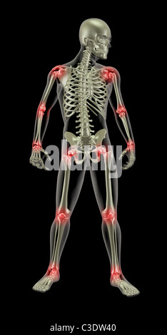 3D render di un medico di scheletro con giunti evidenziata Foto Stock