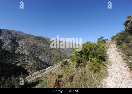 Mozarabo mulattiera (ora utilizzato da escursionisti) costruito dai mori, Benimaurell, Vall de Laguart, provincia di Alicante, Valencia, Spagna Foto Stock