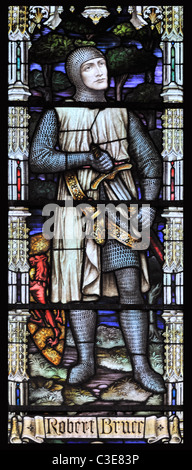 Victorian vetrata raffigurante Robert the Bruce, King's Lynn, Norfolk, Inghilterra Foto Stock