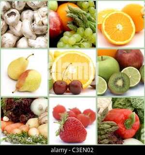 Collage di sana frutta e verdura Foto Stock