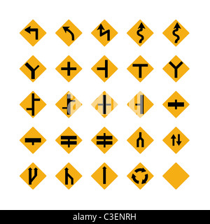Illustrato impostare di ambra segnaletica stradale; isolati su sfondo bianco Foto Stock