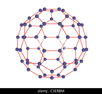 Modello 3d di molecola fulleren isolato su bianco Foto Stock