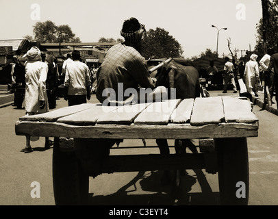 Ox carrello su una strada, Agra, Uttar Pradesh, India Foto Stock