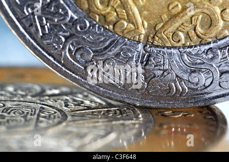 Macro messicano di monete in euro con una messa a fuoco selettiva Foto Stock