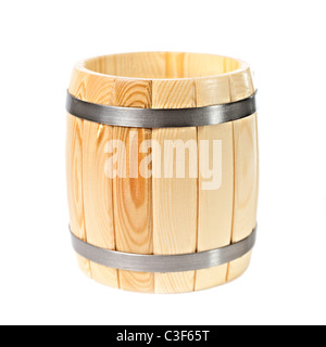 Aperto Barile di legno isolato su sfondo bianco Foto Stock