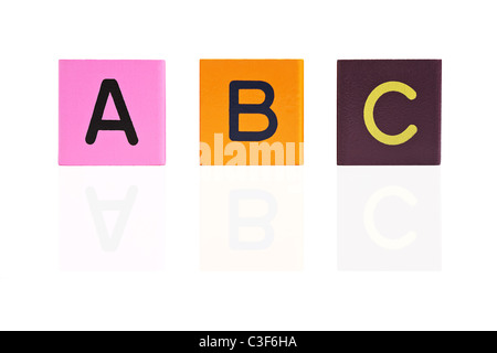 Lettera in legno blocchi ABC Foto Stock