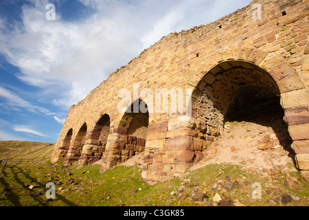 Sud forni di pietra, vecchi forni utilizzati per calcinare il ironstone scavata nella Rosedale nel North York Moors, UK. Foto Stock