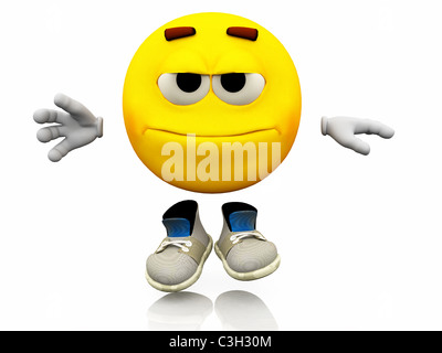 Smiley emoticon,. L'espressione del viso. Posizione neutrale espressione emotiva su una faccia di colore giallo con grandi occhi con scarpe. Foto Stock