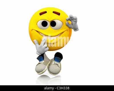 Smiley emoticon,. L'espressione del viso. Nerd espressione emotiva su una faccia di colore giallo con grandi occhi withshoes. Nerd gesto. Foto Stock