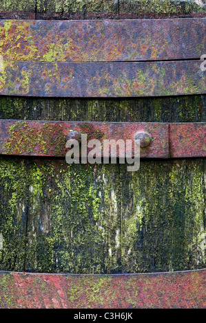 Vecchio weathered tradizionali botti di rovere Foto Stock