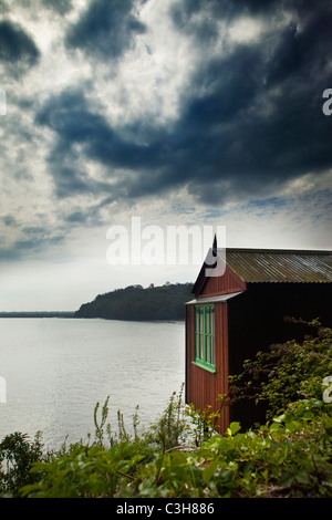 Dylan Thomas iscritto shed, Laugharne, Carmarthenshire South West Wales UK Foto Stock