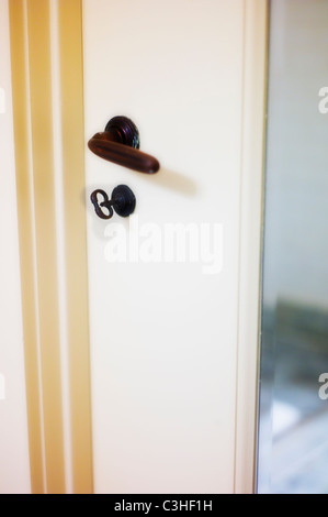 Close-up di antichi porta con maniglia e serratura Foto Stock