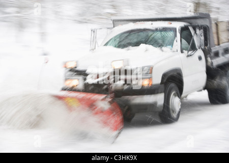 Stati Uniti d'America, New York City, snowplowing carrello Foto Stock