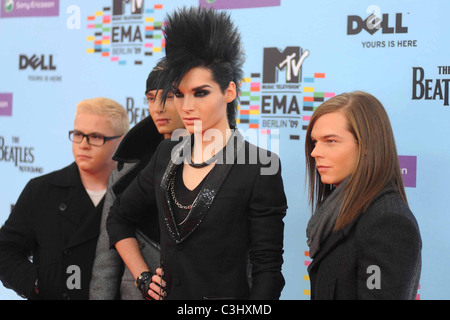 Gustav Schafer, Tom Kaulitz Bill Kaulitz, Georg Listing di Tokio Hotel Il 2009 Mtv European Music Awards (EMAS) presso l'O2 Foto Stock