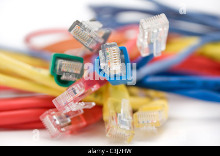 Colorati cavi UTP close up Foto Stock