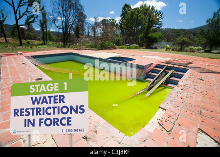 Una piscina su una bruciata house plot in Marysville, le più colpite della Comunità il catastrofico 2009 bush australiano degli incendi Foto Stock