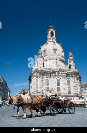 Esterno della famosa Frauenkirche (Chiesa di Nostra Signora) Chiesa di Dresda in Sassonia Germania Foto Stock