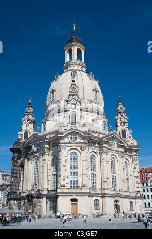 Esterno della famosa Frauenkirche (Chiesa di Nostra Signora) Chiesa di Dresda in Sassonia Germania Foto Stock