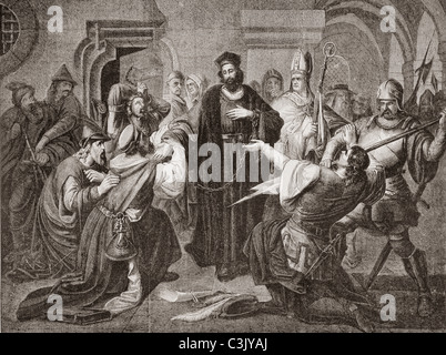 Jan Hus, 1369 - 1415. Cecoslovacco riformatore religioso, rifiutando di rinunciare alla sua dottrine, e così fu bruciato sul rogo. Foto Stock