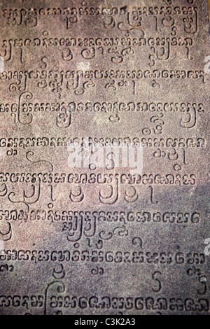 Scritta in sanscrito sulla stele, mio figlio Champa rovine, Vietnam centrale Foto Stock