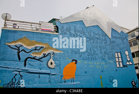 Grafitti sul lato dell'edificio a Reykjavik, Islanda Foto Stock